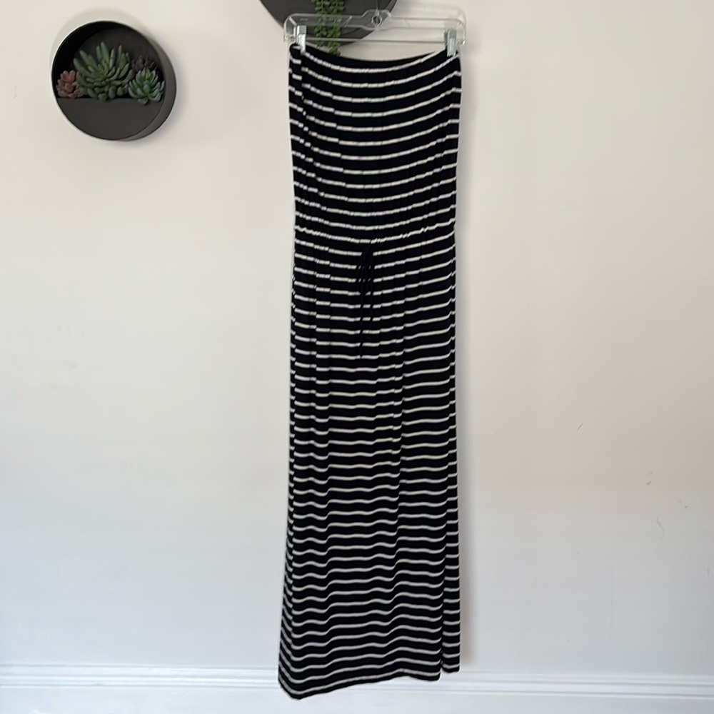 J. Crew Dark Navy and White Striped Strapless Maxi Dress